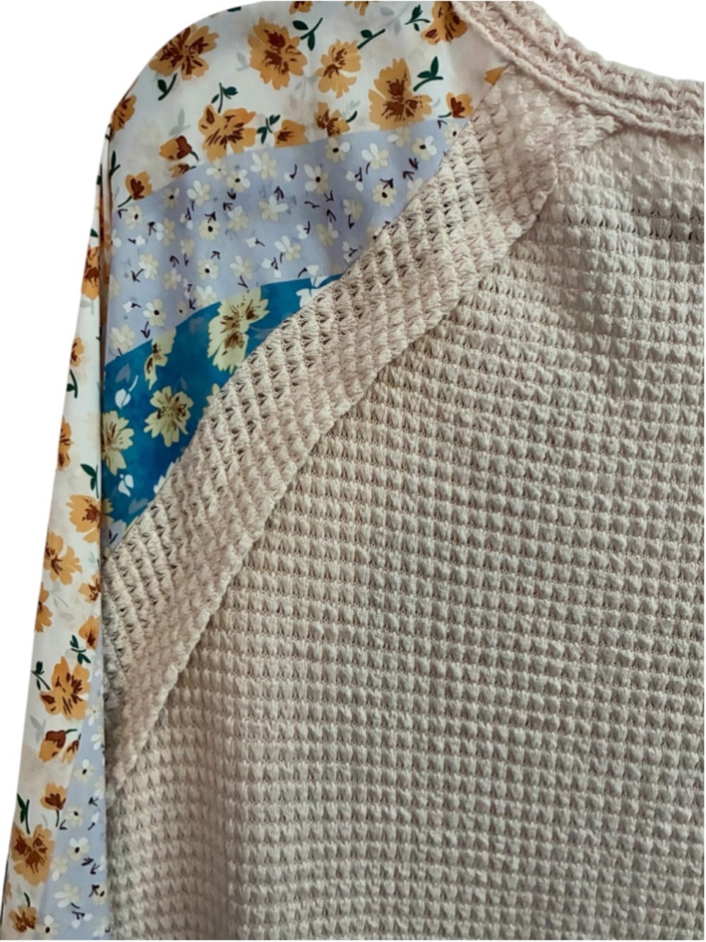 Floral Patchwork Waffle Knit Wrap Tie V-Neck Blouse Top Size X-Large XL 2X - Picture 10 of 14